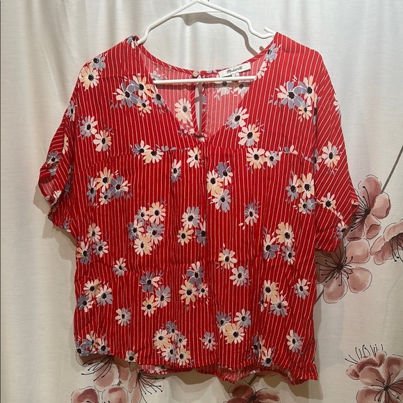 MADEWELL Women’s Red Blouse with Flower Pattern Size Medium - Picture 1 of 7
